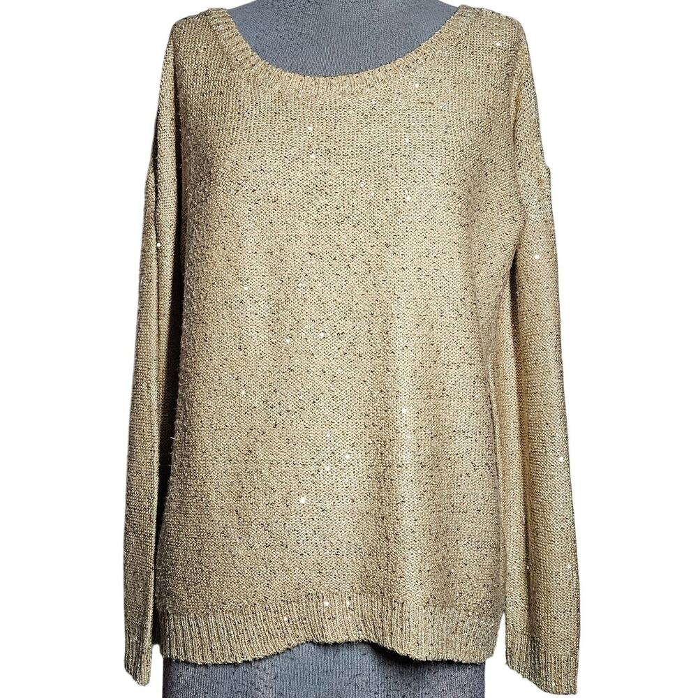 Gold Metallic Knit Sweater Size Large